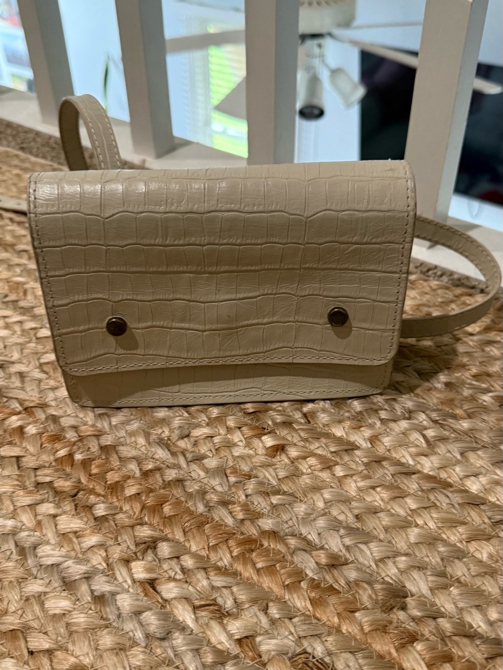 Able Croc-Embossed Cream Crossbody Bag